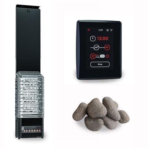 Saunum AIR 7 SSB WiFi Sauna Heater Package with modern design and digital controls