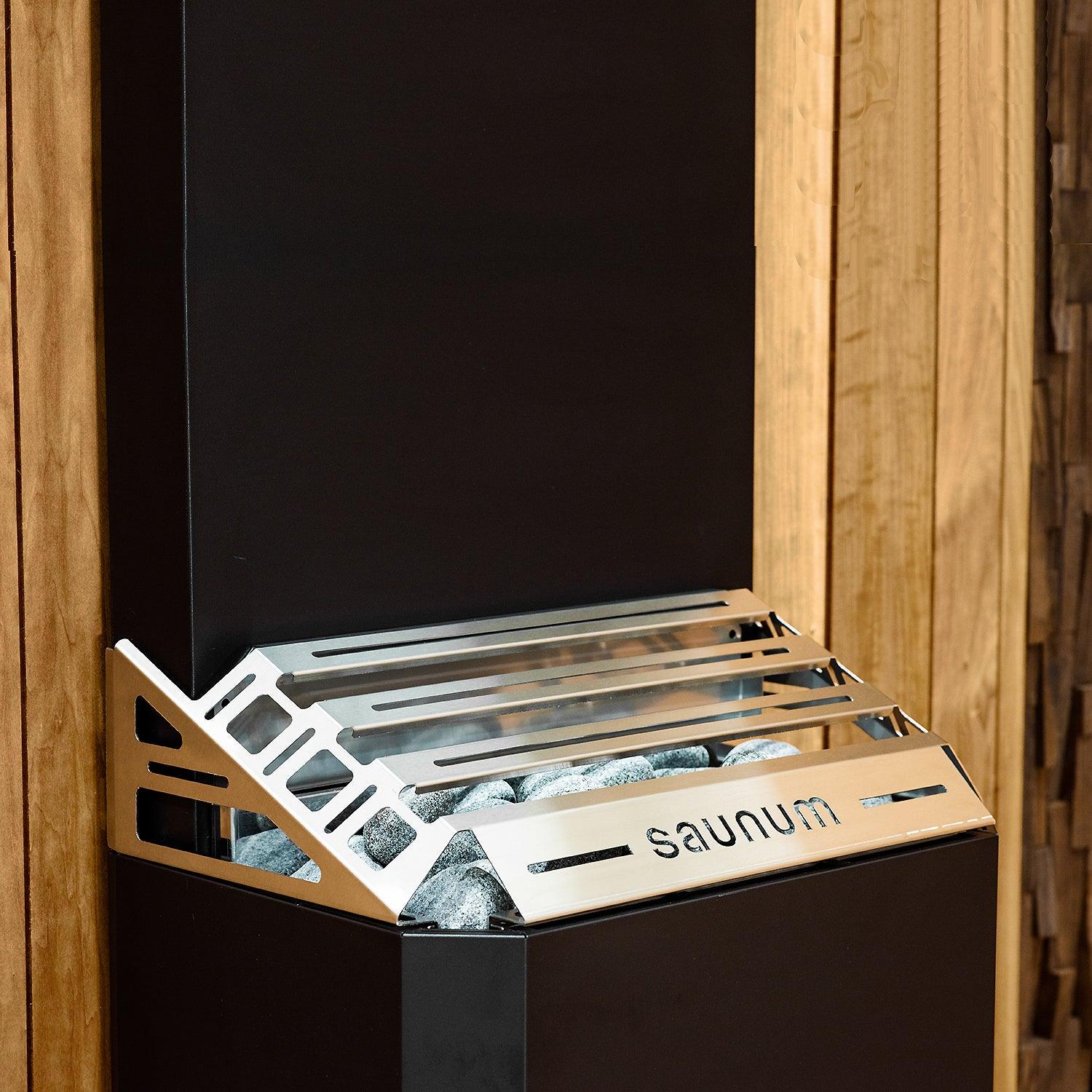 Close up of the digital control panel of Sausum Sauna Heater Air Series 64kW w/Climate Equalizer showing temperature settings