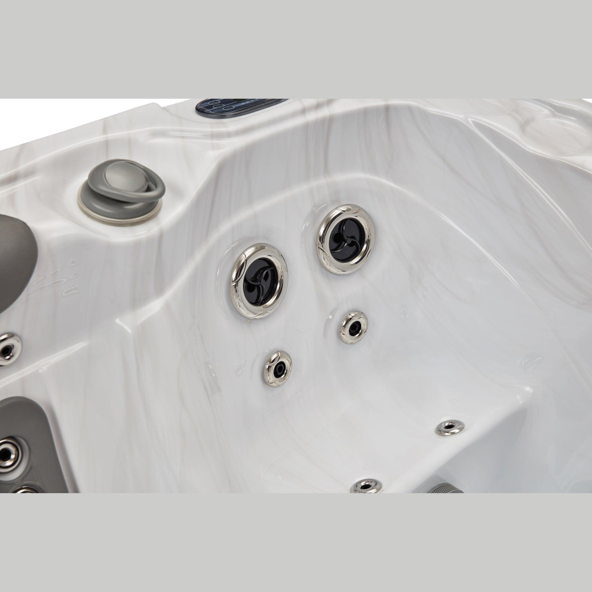 Relax in luxury with the Casey 3 Person Hot Tub Spa featuring a 47 Jet Lounger and Bluetooth for ultimate comfort and entertainment