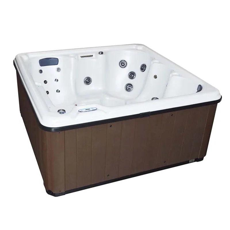 Close-up of the Supreme hot tub spa with 32 jets and a sleek square design