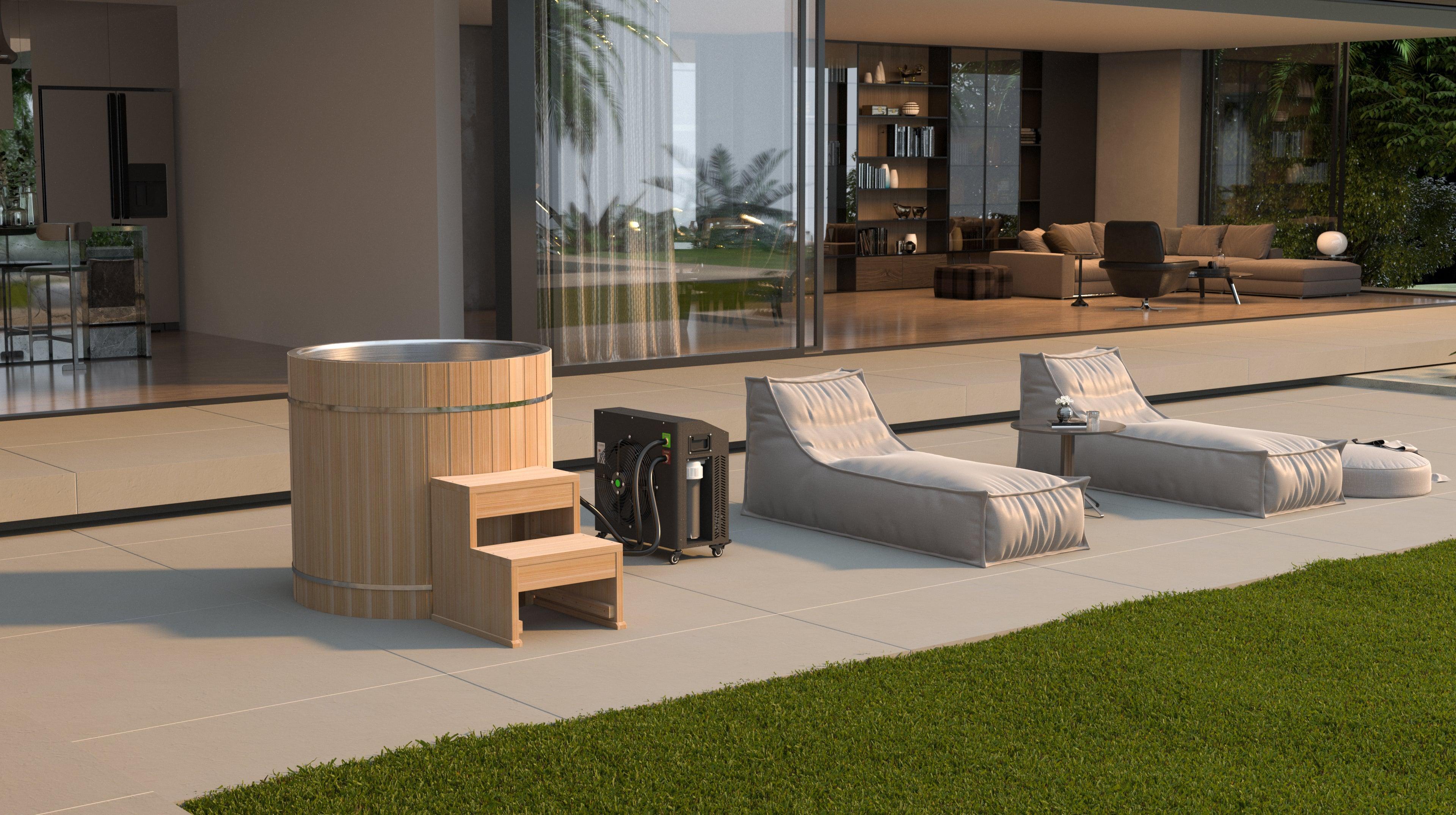 The sleek and modern design of the cold plunge therapy unit