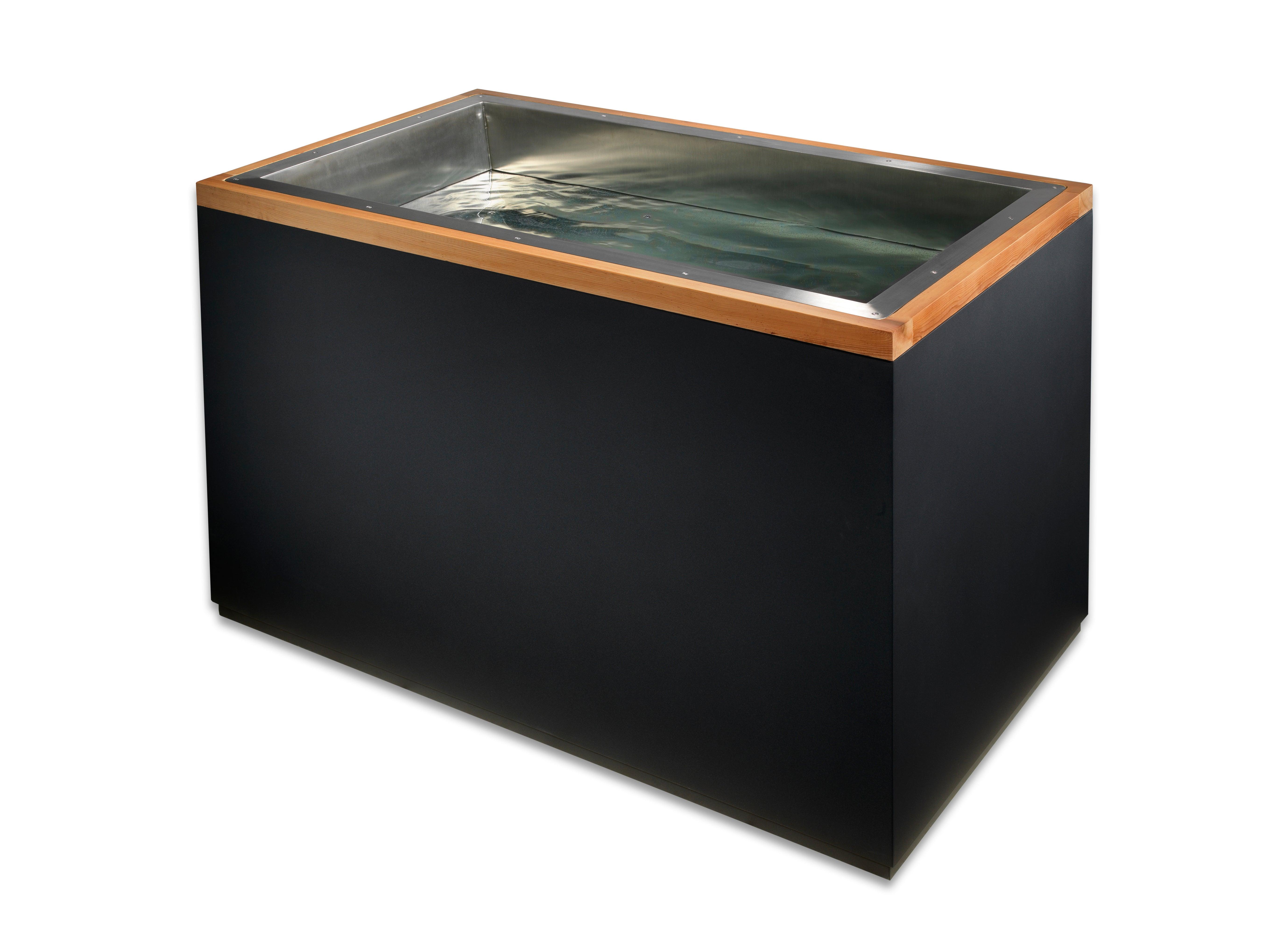 Large stainless steel cold therapy plunge with 10 HP chiller unit