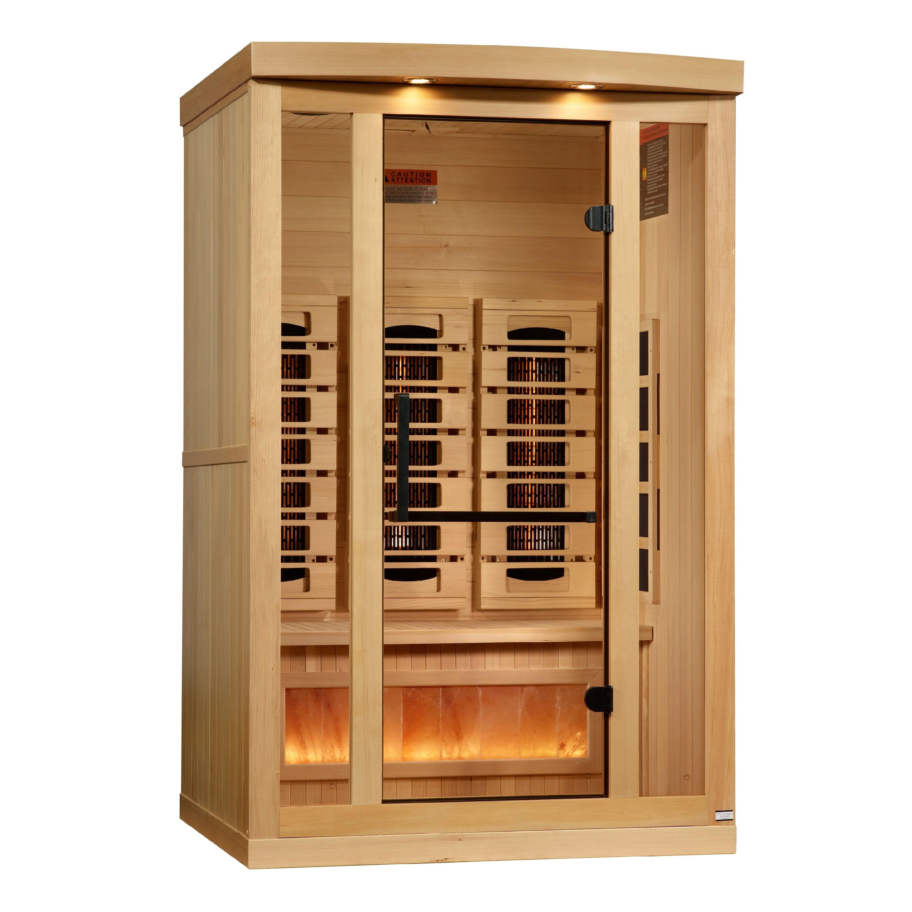 Two-person full spectrum near zero EMF FAR infrared sauna with Himalayan salt bar for ultimate relaxation and detoxification