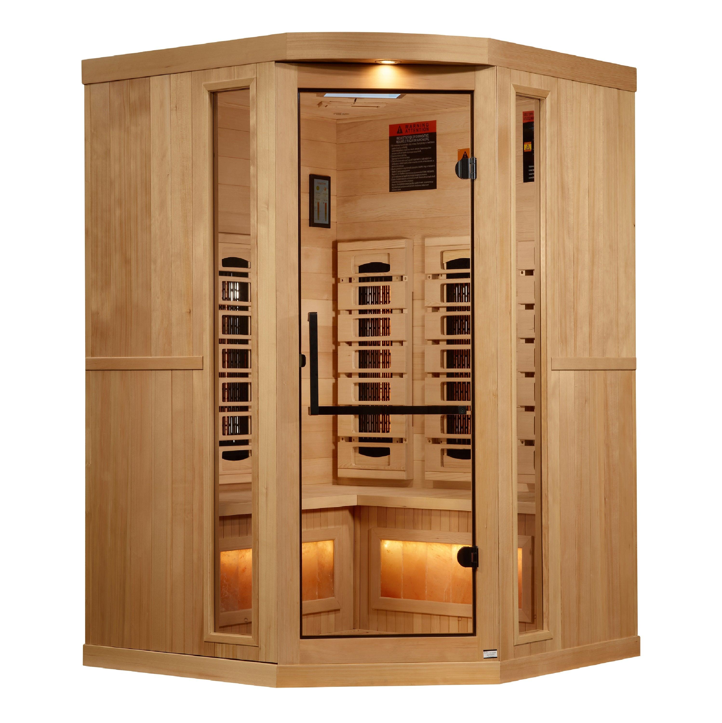 Spacious 3-person indoor sauna with full spectrum near zero EMF FAR infrared technology and Himalayan salt bar for ultimate relaxation and detoxification - Golden Designs GDI-8035-03