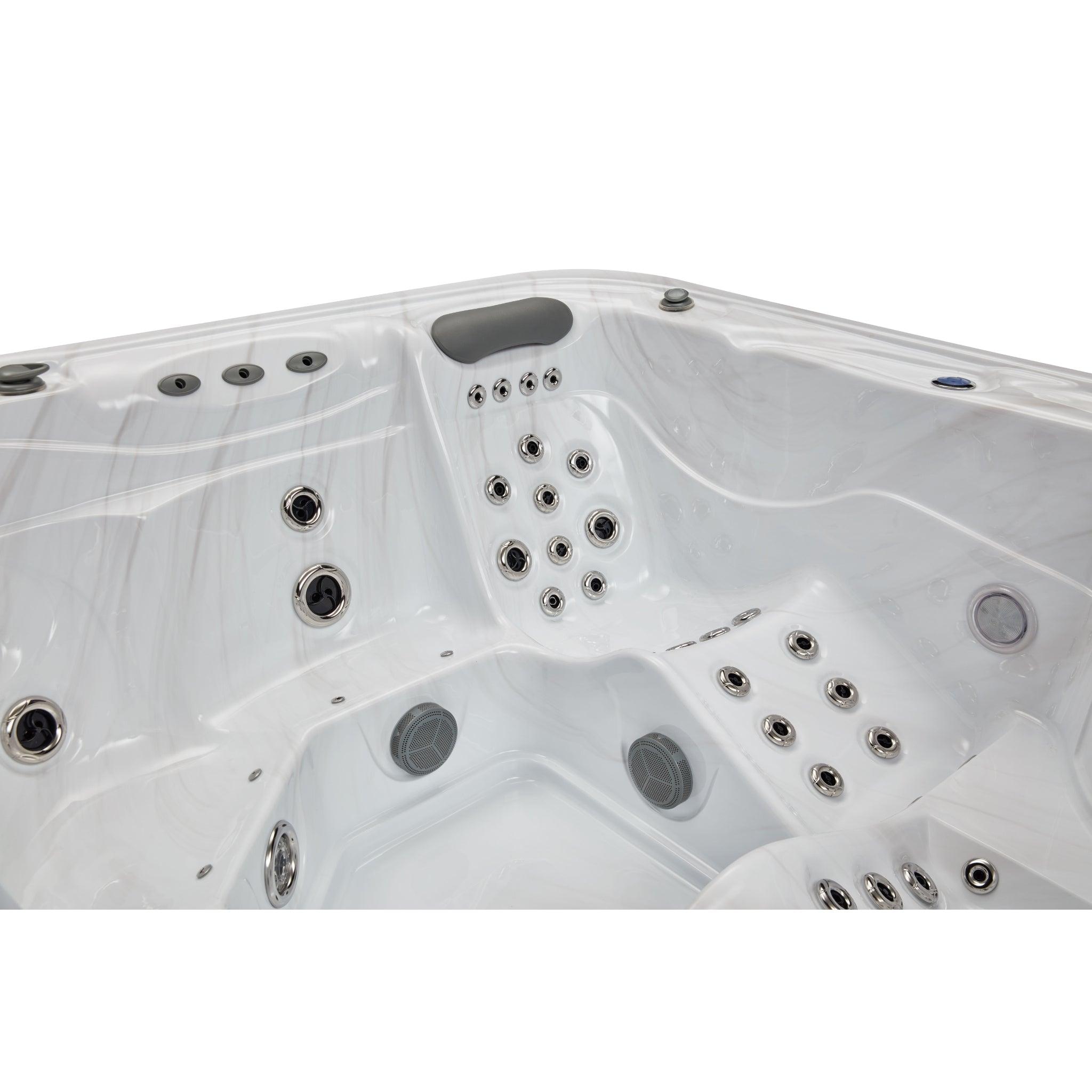 Relaxing in the luxurious Infinity 5 Person Hot Tub Spa with 77 Jets, Dual Lounger & Bluetooth WS-594-CGE