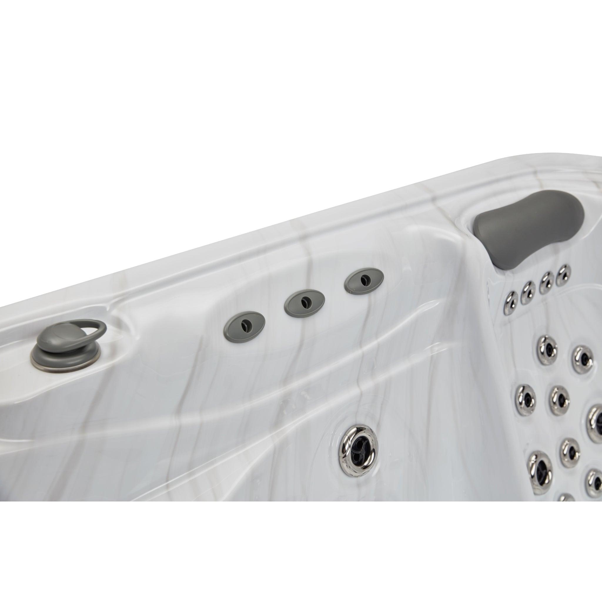 Relaxing in the Infinity 5 Person Hot Tub Spa with 77 Jets, Dual Lounger & Bluetooth WS-594-CGE