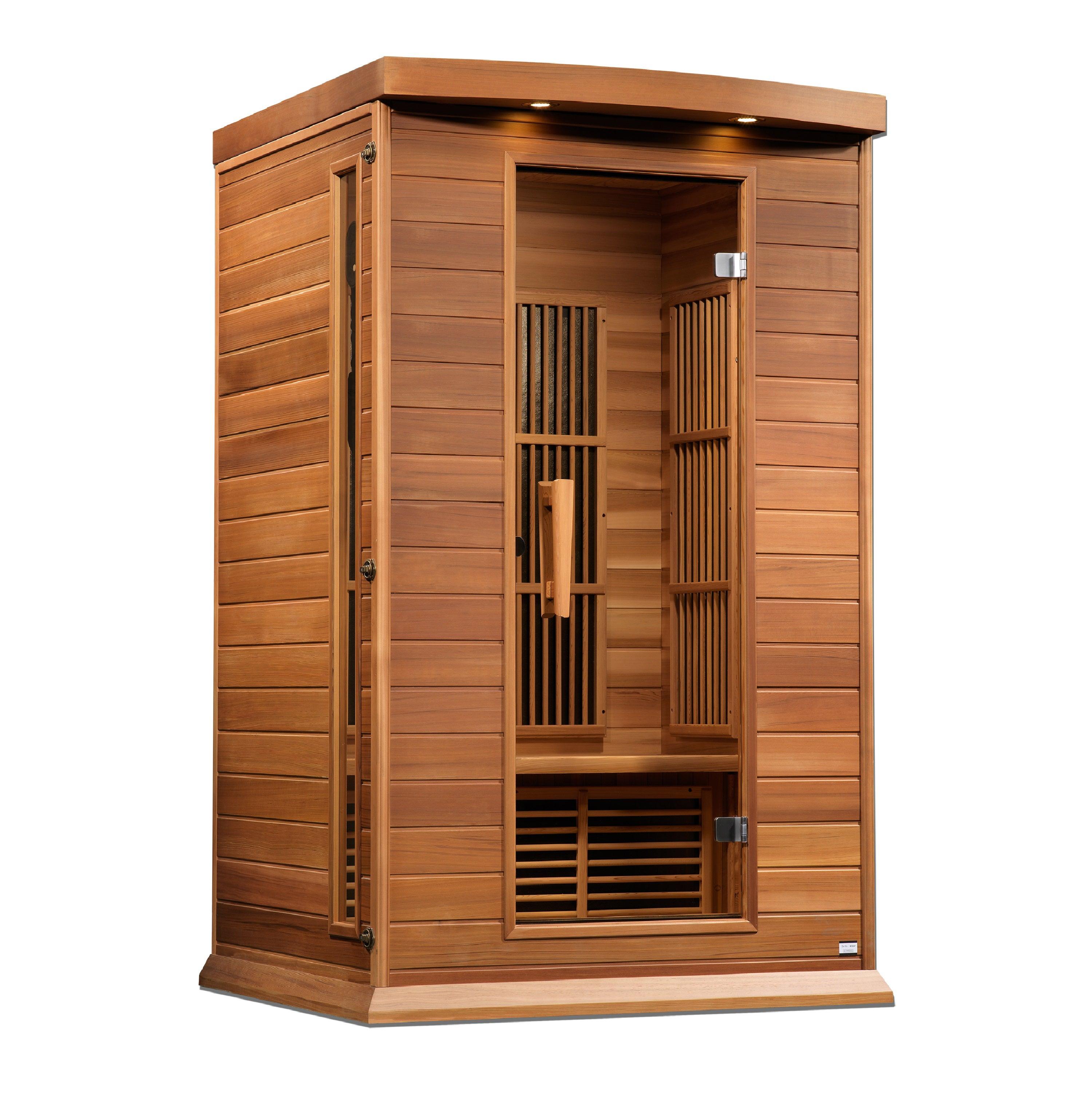 Maxxus 2-Person Low EMF FAR Infrared Sauna in Canadian Red Cedar with tempered glass door and interior LED control panel