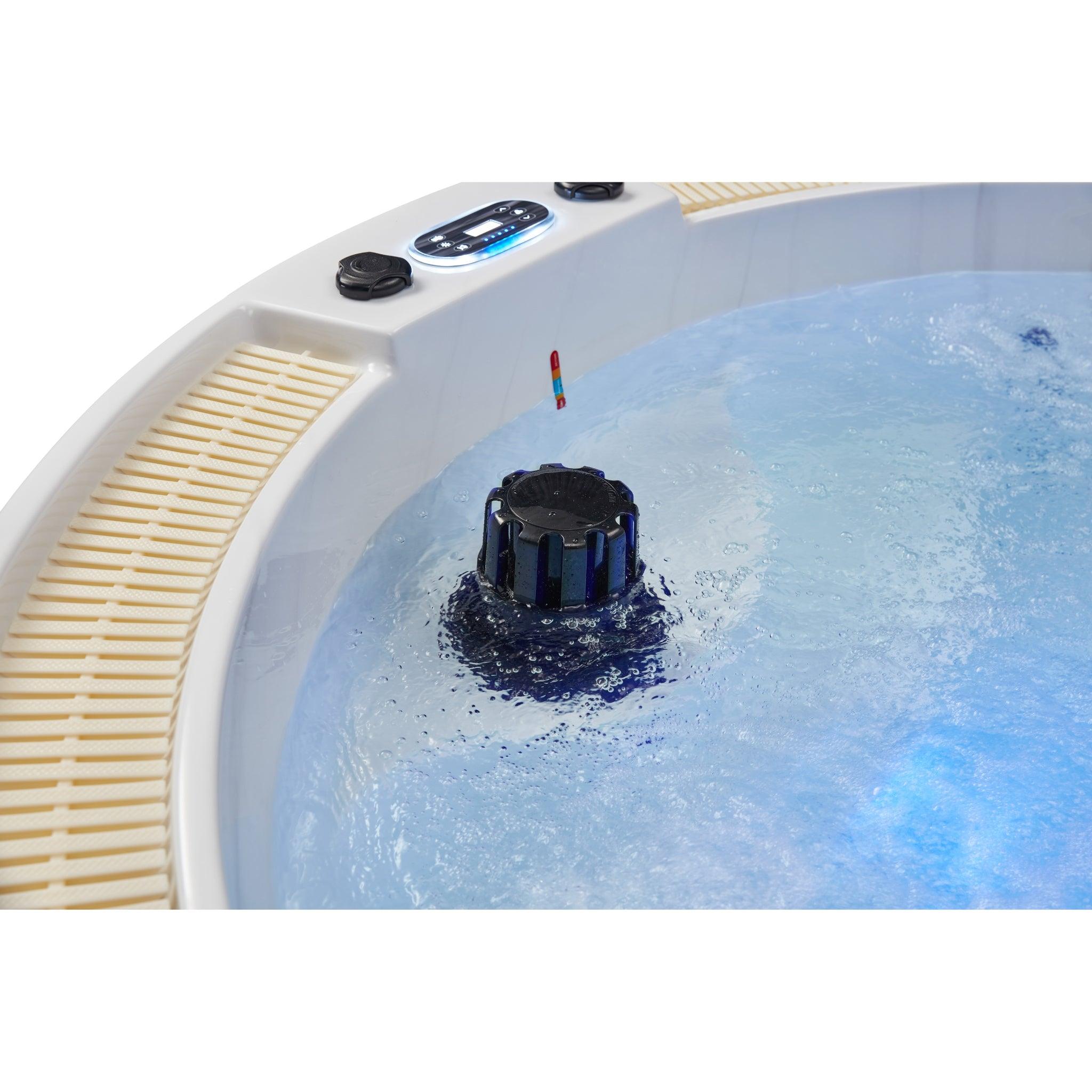 Enjoy ultimate relaxation with the Oscar 6 Person Round Hot Tub Spa featuring 52 jets and Bluetooth audio system WS-007