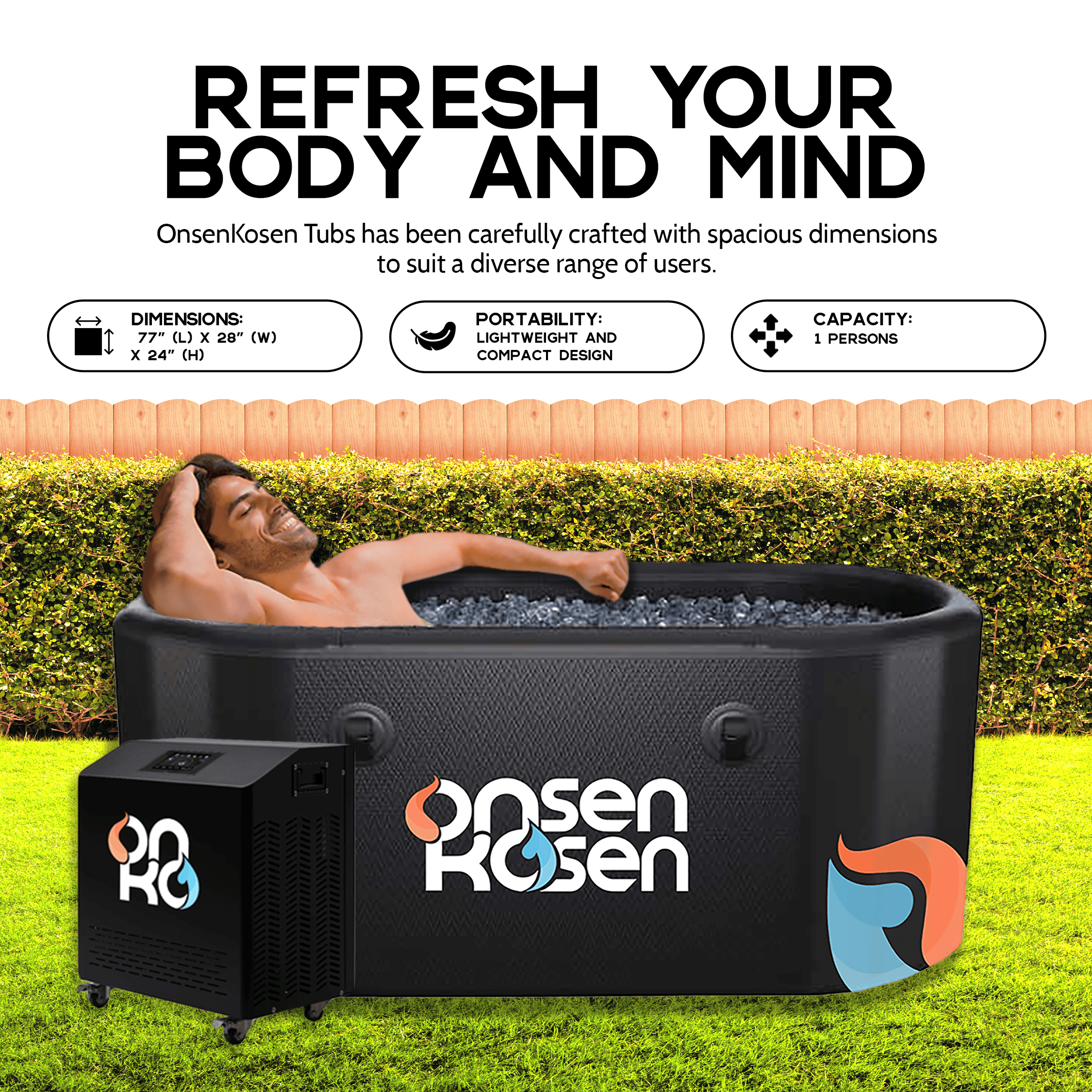 Compact OnsenKosen Dogo 1 Person Therapy Tub perfect for home spa experience