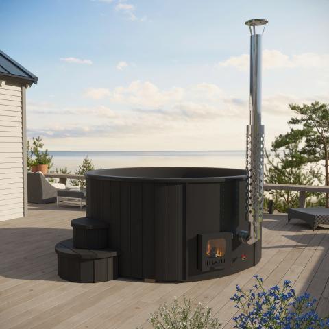 SaunaLife Model S4B Wood Fired/ Wood Burning Hot Tub 6 Person made of durable wood for ultimate relaxation and comfort
