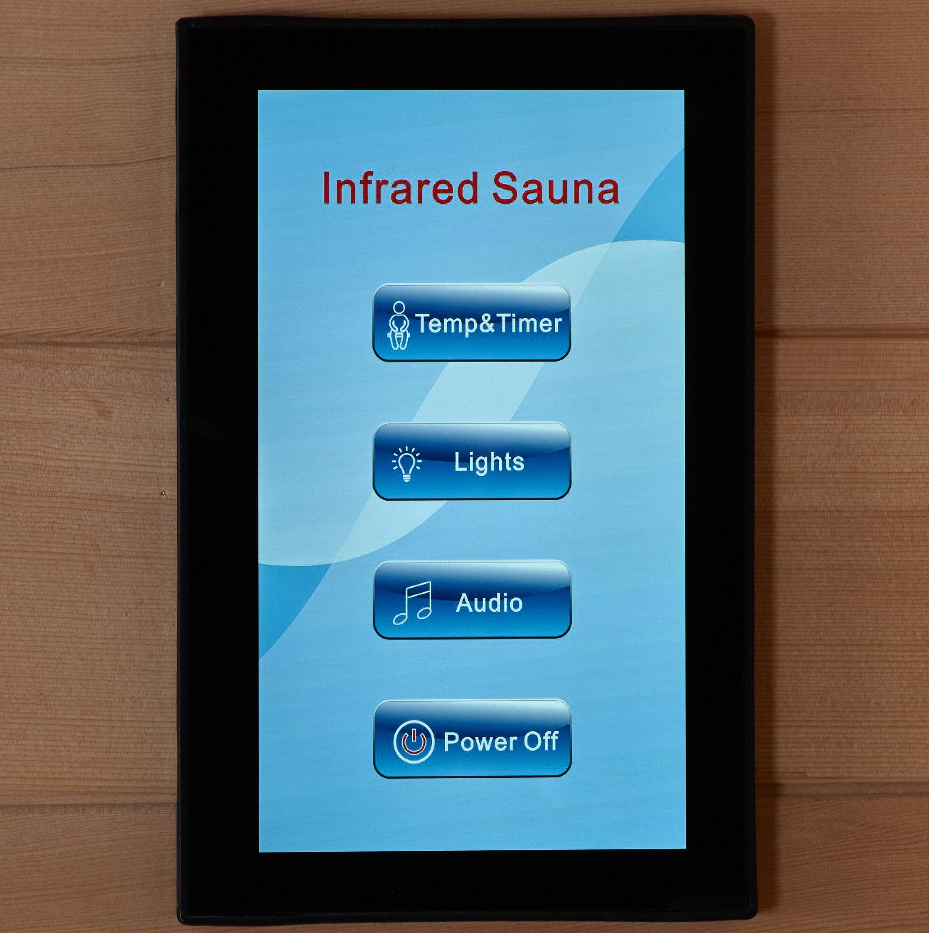 Maxxus 3-Person Near Zero EMF FAR Infrared Sauna crafted from Canadian Red Cedar, emitting under 2MG of EMF for a safe and rejuvenating experience