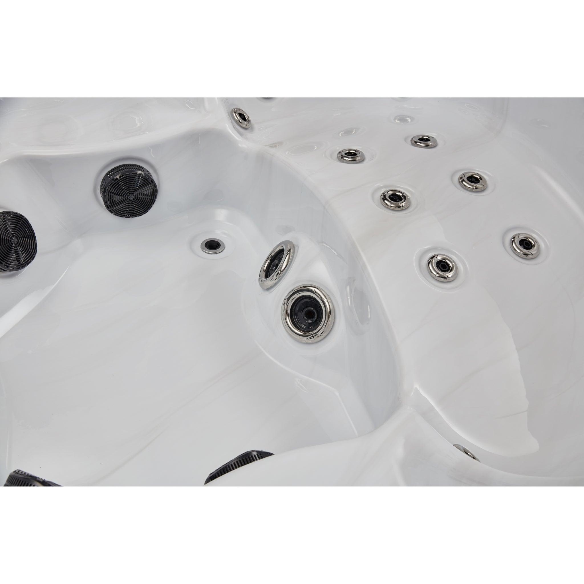 Relaxing in the luxurious Victoria 6 Person Hot Tub Spa Lounger with Bluetooth WS-693