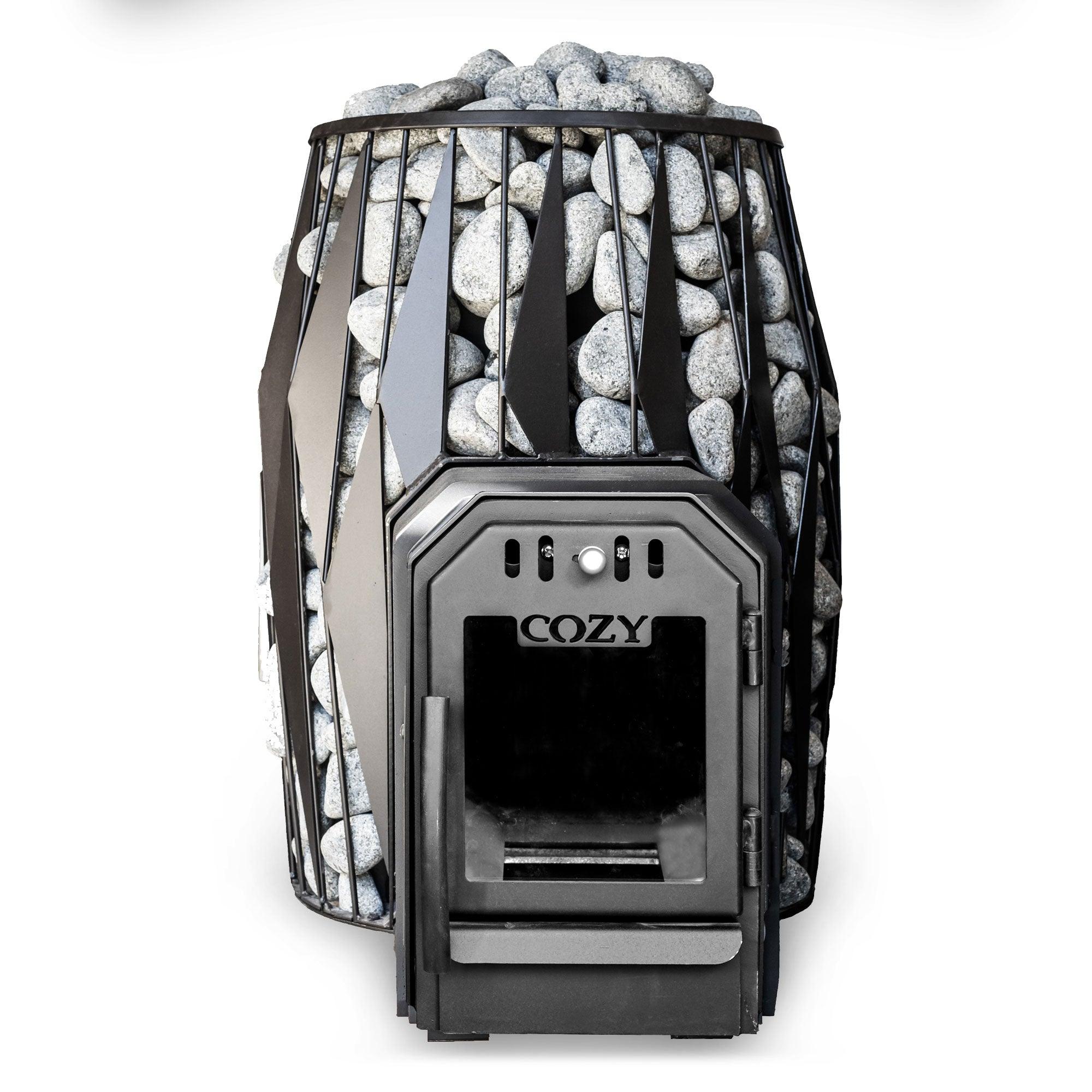 The traditional design of Cozy Heat OG Thru-Wall Sauna Stove adds a classic touch