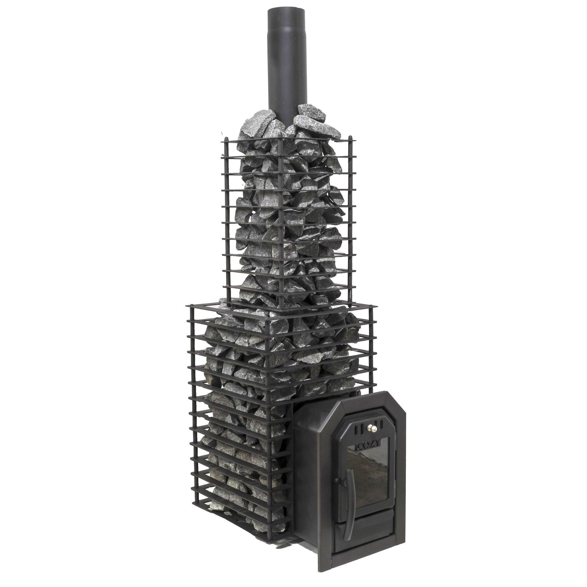 Cozy Heat Chimney Cover Quattro H500 in black, designed to protect chimneys from debris and animals, with durable stainless steel construction