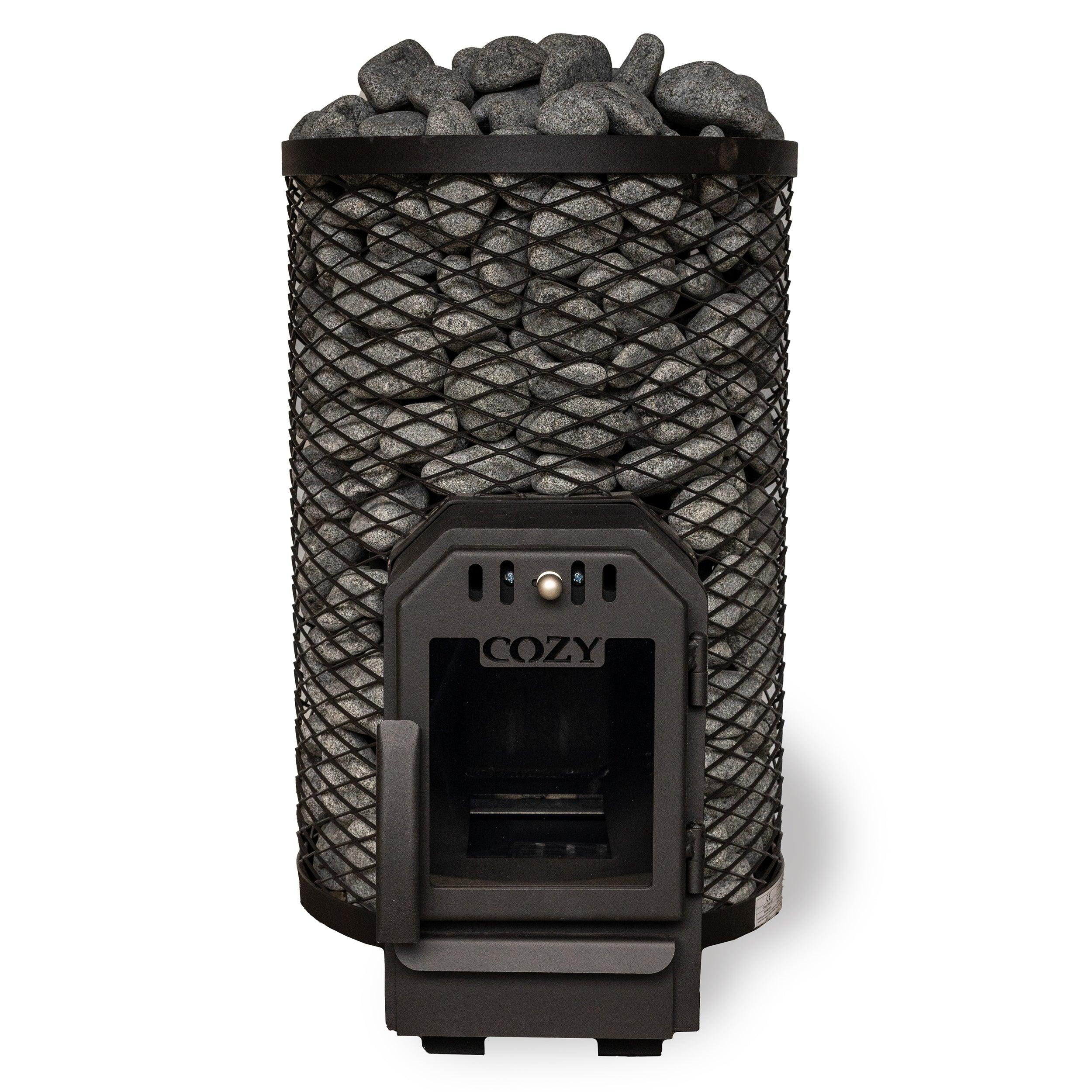 A high-quality Cozy Heat O Thru-Wall Sauna Stove, perfect for relaxing at home