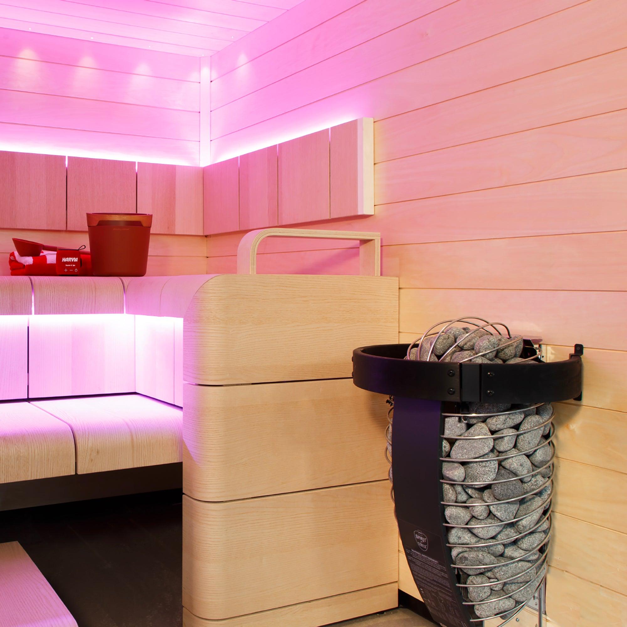 Back view of the wall-mounted installation of the Harvia Spirit Series 6kW Sauna Heater