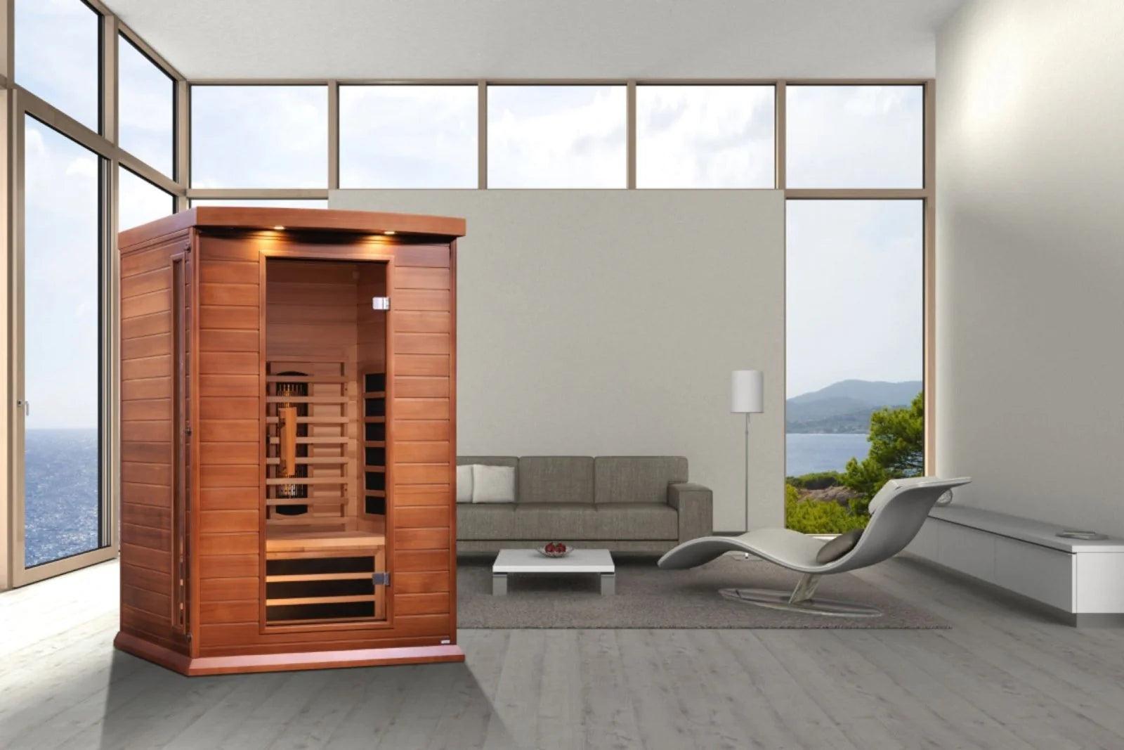 Maxxus 2-Person Full Spectrum Near Zero EMF FAR Infrared Sauna in Canadian Red Cedar with Ergonomic Backrests and Chromotherapy Lighting