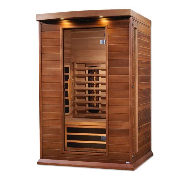 Maxxus 2-Person Full Spectrum Near Zero EMF FAR Infrared Sauna made of Canadian Red Cedar, providing a luxurious and effective way to detox and relax