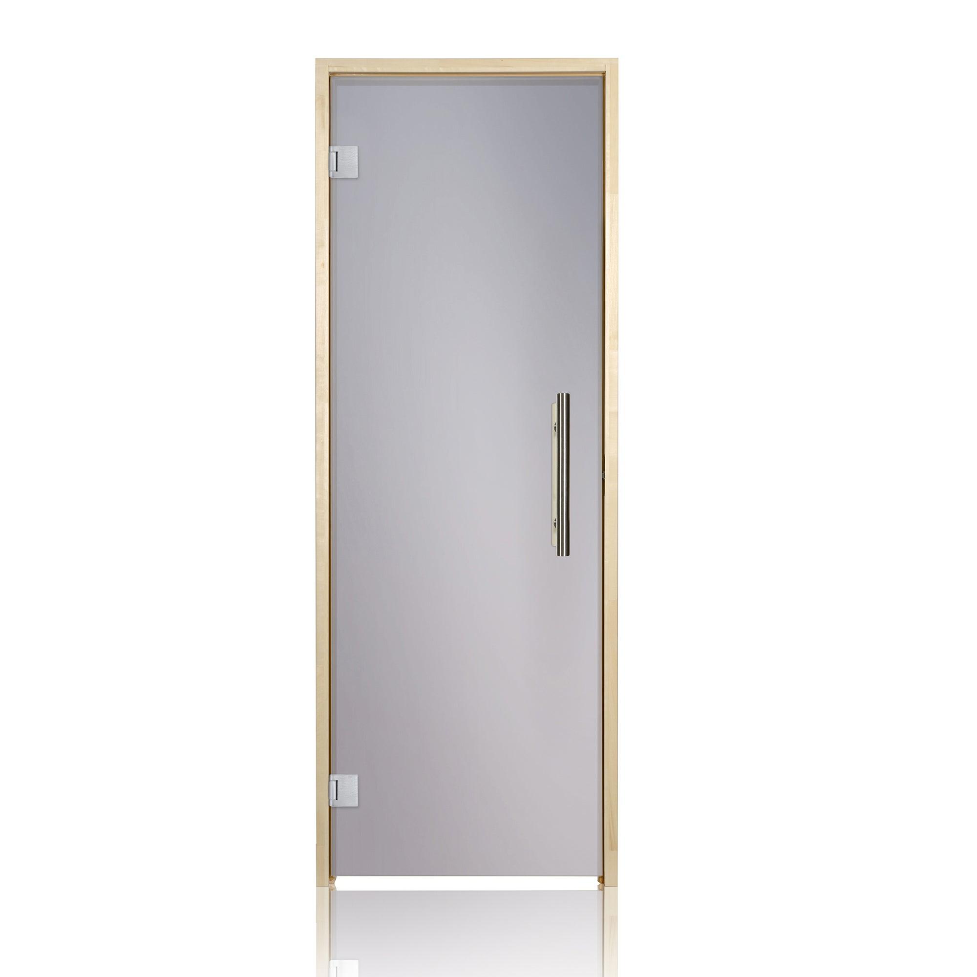 A high-quality, prehung sauna glass door designed to fit a 24x81 opening