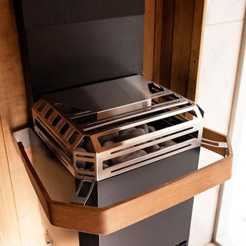 Side view of the Sansum L AIR 13 Sauna Heater with ventilation and temperature display