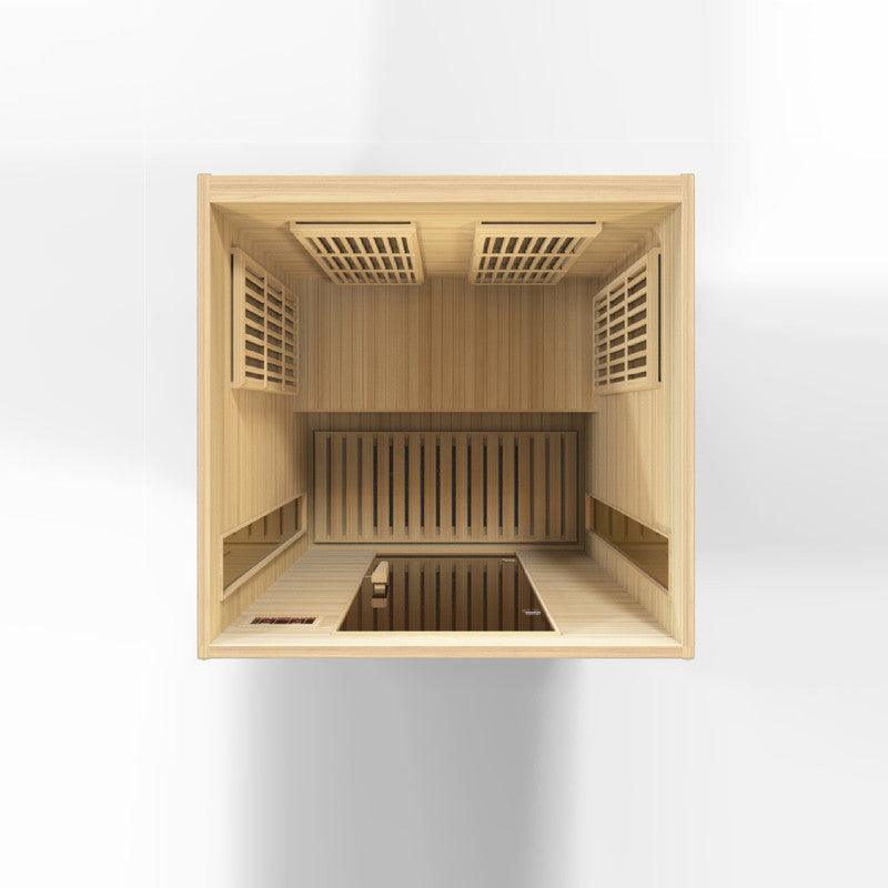 Two-person low EMF FAR infrared sauna made with Canadian Hemlock wood
