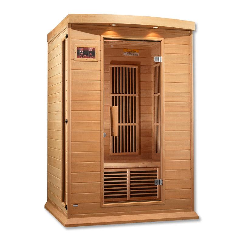 Two-person low EMF FAR infrared sauna made with Canadian Hemlock wood