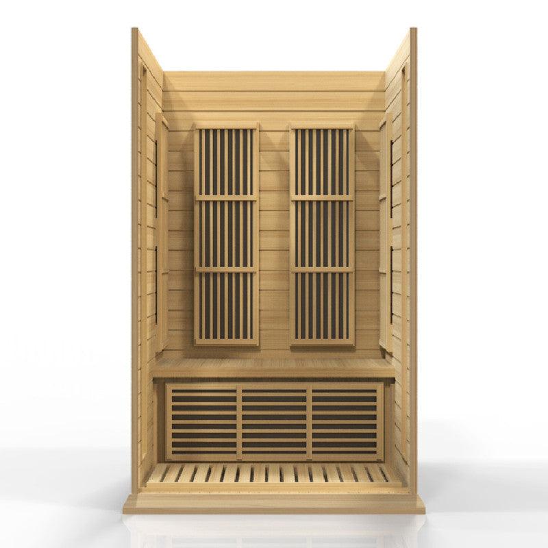 Two-person low EMF FAR infrared sauna made with Canadian Hemlock wood