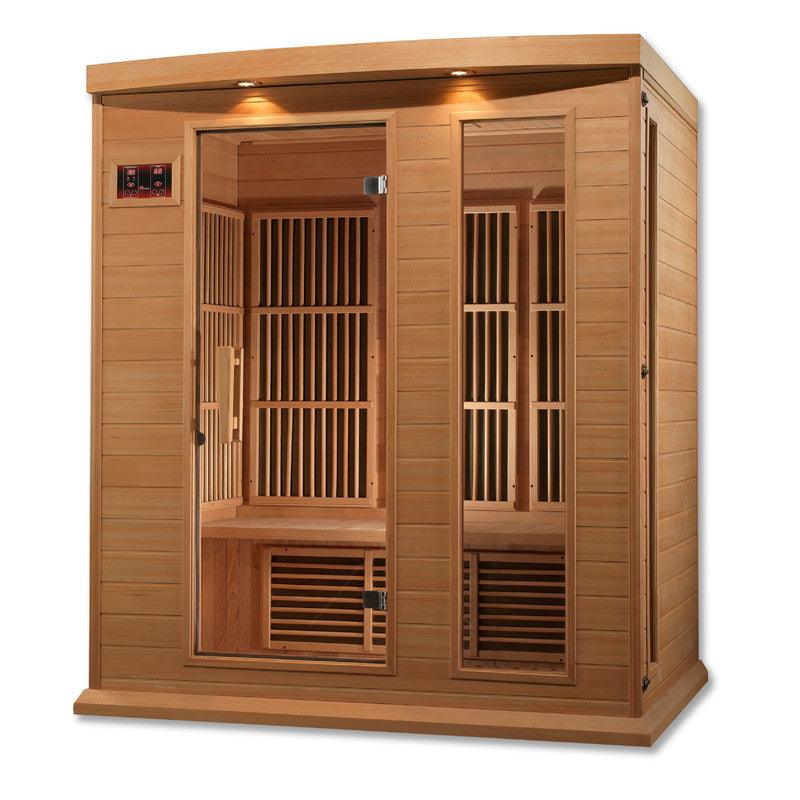 Spacious Maxxus 3-Person Low EMF (Under 8MG) FAR Infrared Sauna (Canadian Hemlock) with easy-to-read soft touch control panel