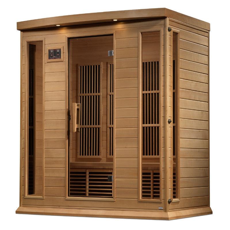 Maxxus 4-person corner near zero EMF FAR infrared sauna made of Canadian Hemlock wood