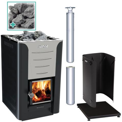 Harvia PRO 20 Wood Burning Stove Kit SS, a durable and efficient heating solution for your home or sauna, with stainless steel construction