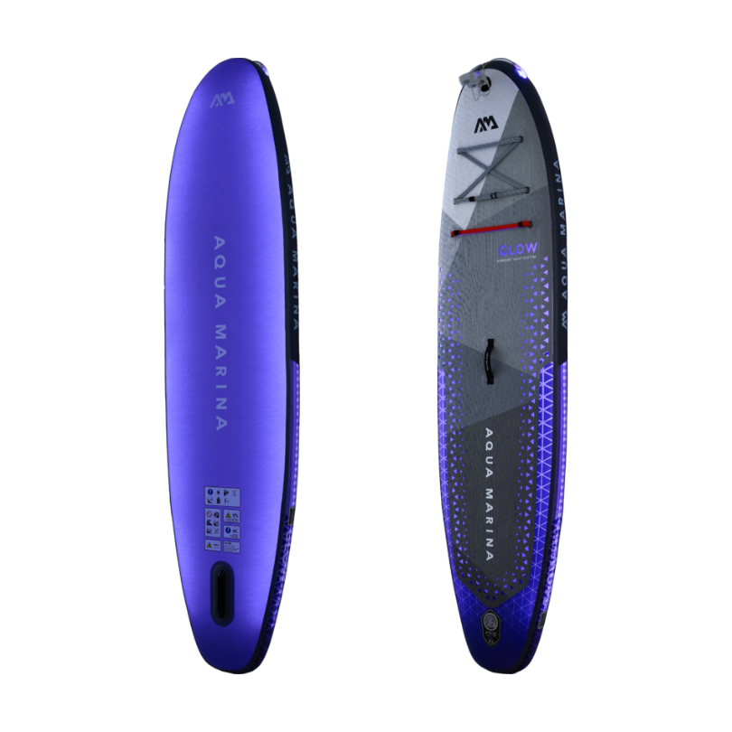 Aqua Marina Glow SUP Board with durable double-wall drop-stitch PVC construction in grey and yellow