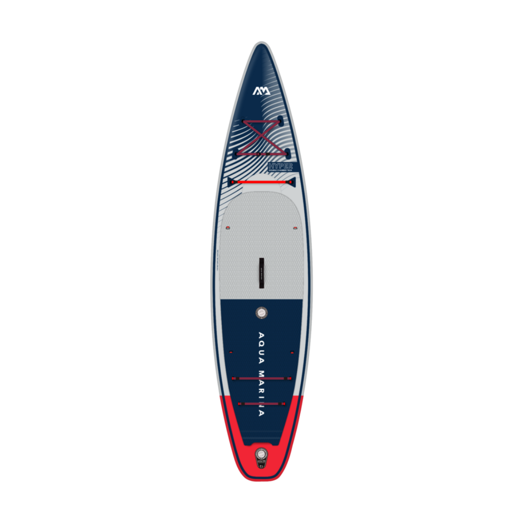  Side view of Aqua Marina Hyper 12'6 Adventure Inflatable SUP Board, showcasing the sleek design and stability 