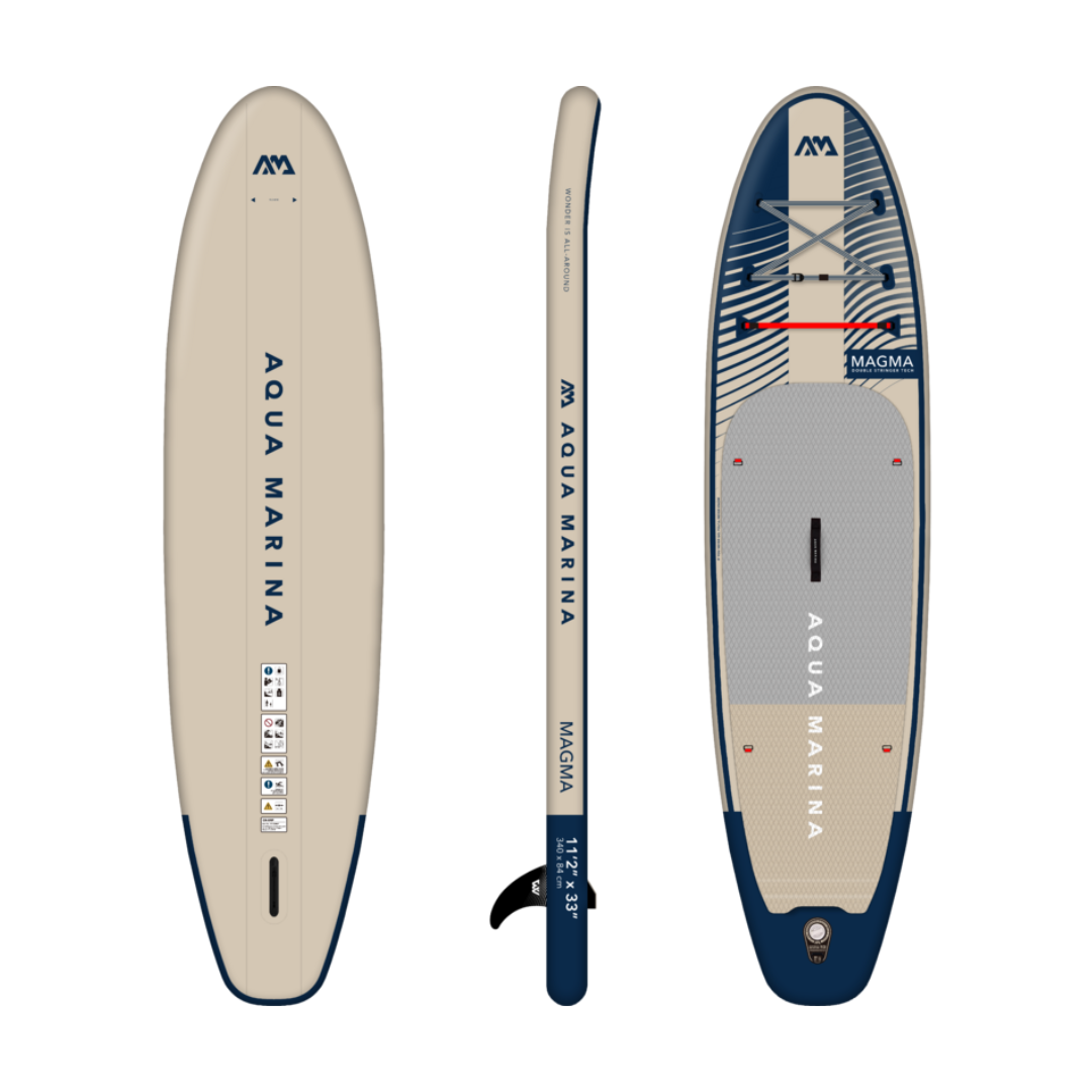 Close up of Aqua Marina Magma 11'2 Advanced Inflatable SUP board's non-slip deck and handle