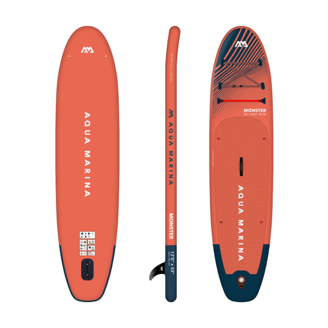 High-quality Aqua Marina Monster 12'0 Versatile Inflatable SUP Board designed for stability, maneuverability, and speed, ideal for various water activities