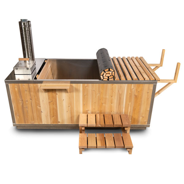 The Starlight Wood Burning Hot Tub CT372W with stainless steel interior and cedar wood exterior, perfect for outdoor relaxation and entertaining