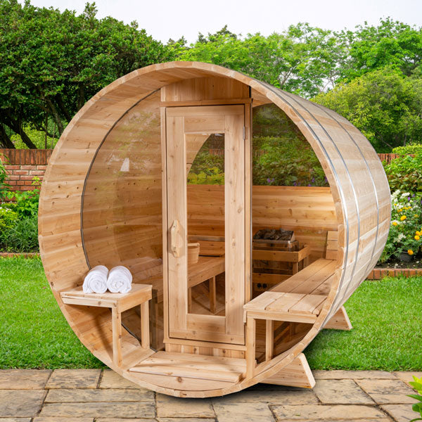 Serenity MP 3-4 Person Outdoor Barrel Sauna with Glass Door & Window 