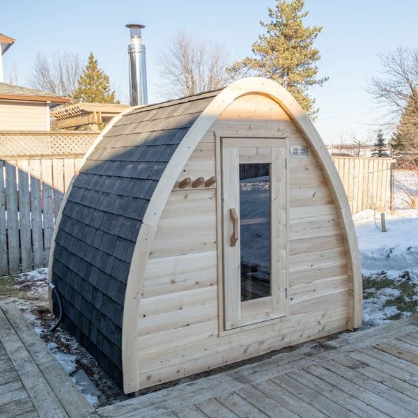 Rustic Canadian Timber 4 Person Outdoor POD Sauna with CTC77ME design