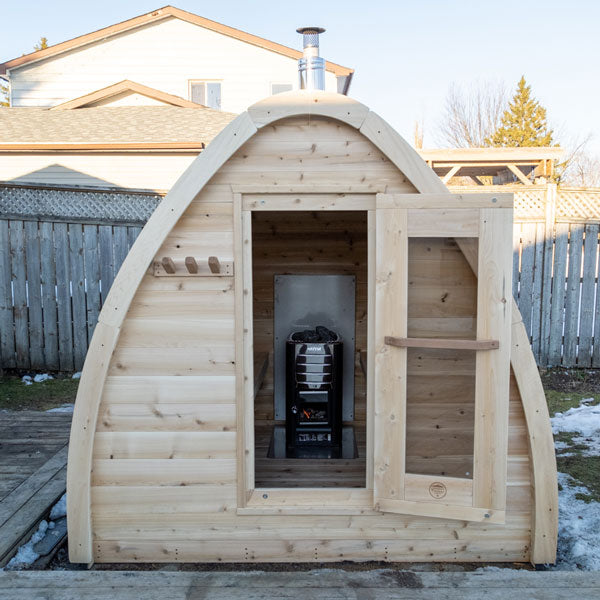 Spacious Canadian Timber 4 Person Outdoor POD Sauna, perfect for outdoor relaxation