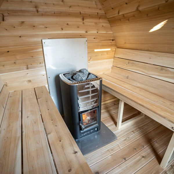 Canadian Timber 4 Person Outdoor POD Sauna CTC77ME with stylish design and spacious interior for a luxurious and relaxing sauna experience