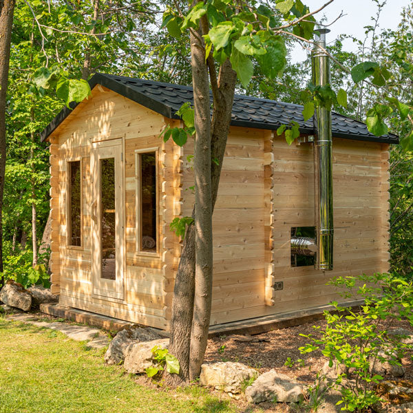 Spacious and luxurious Georgian 6 person outdoor cabin sauna with changeroom