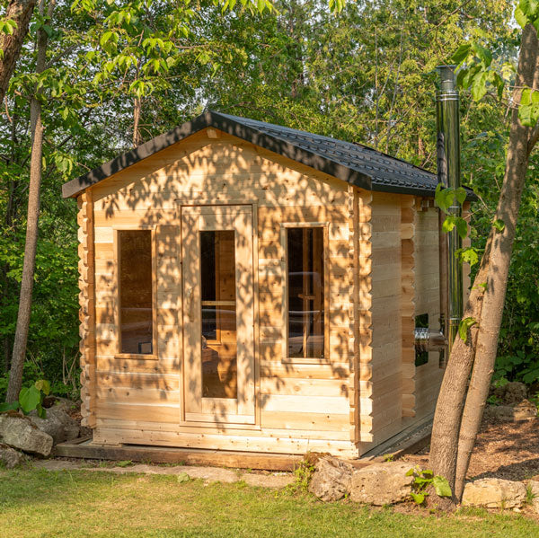 Spacious and luxurious Georgian 6 person outdoor cabin sauna with changeroom