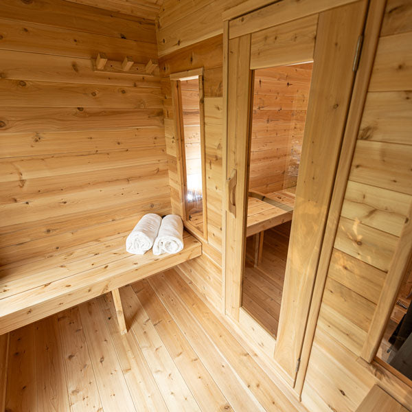 Spacious and luxurious Georgian 6 person outdoor cabin sauna with changeroom