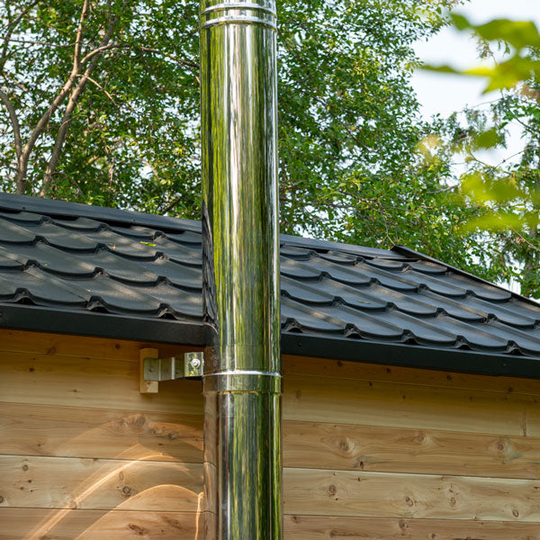 Rustic wooden outdoor sauna with spacious changeroom for 6 people