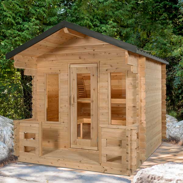 Spacious and luxurious Georgian 6 person outdoor cabin sauna with porch