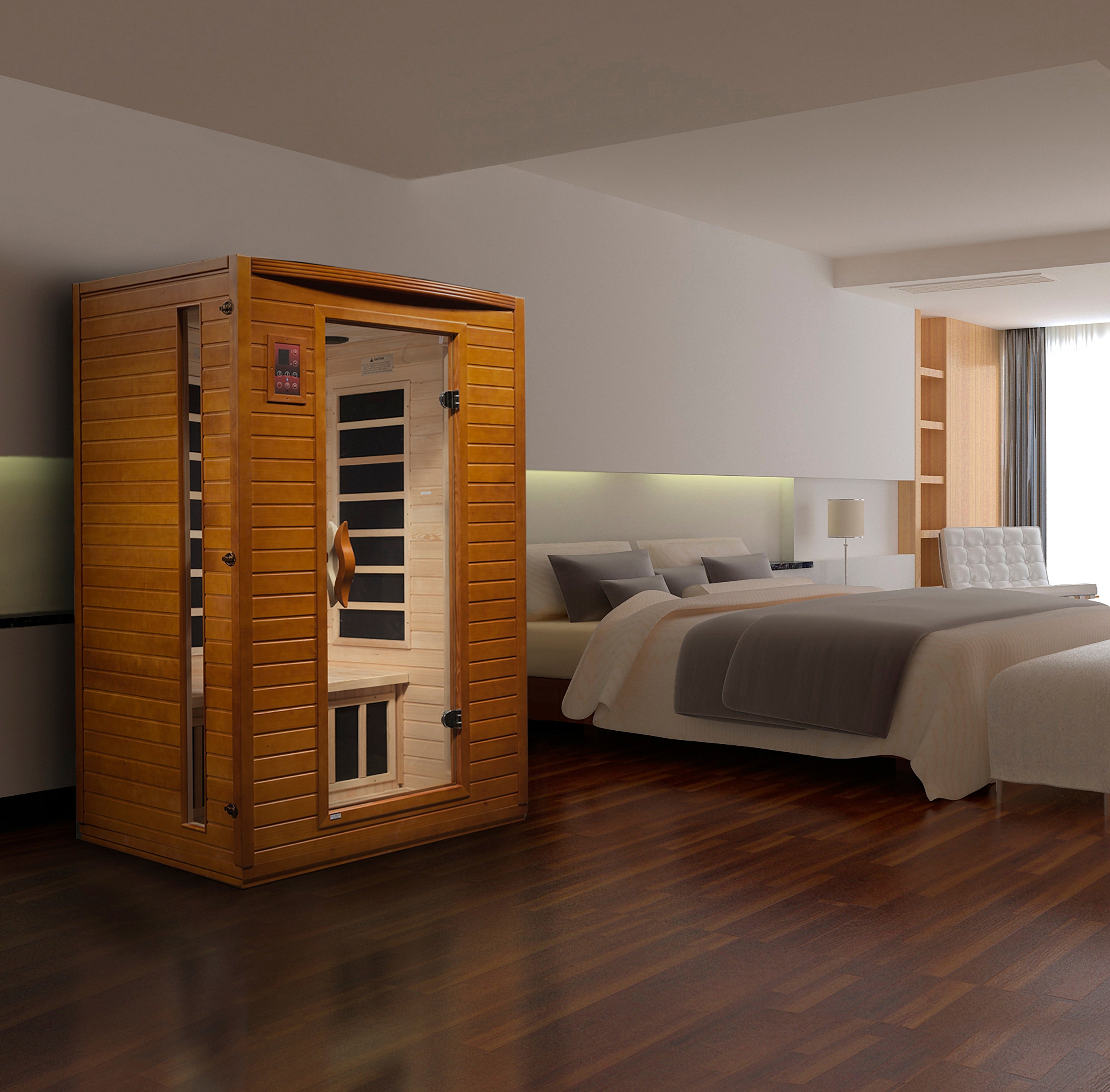 Two person low EMF FAR infrared sauna in Dynamic San Marino design