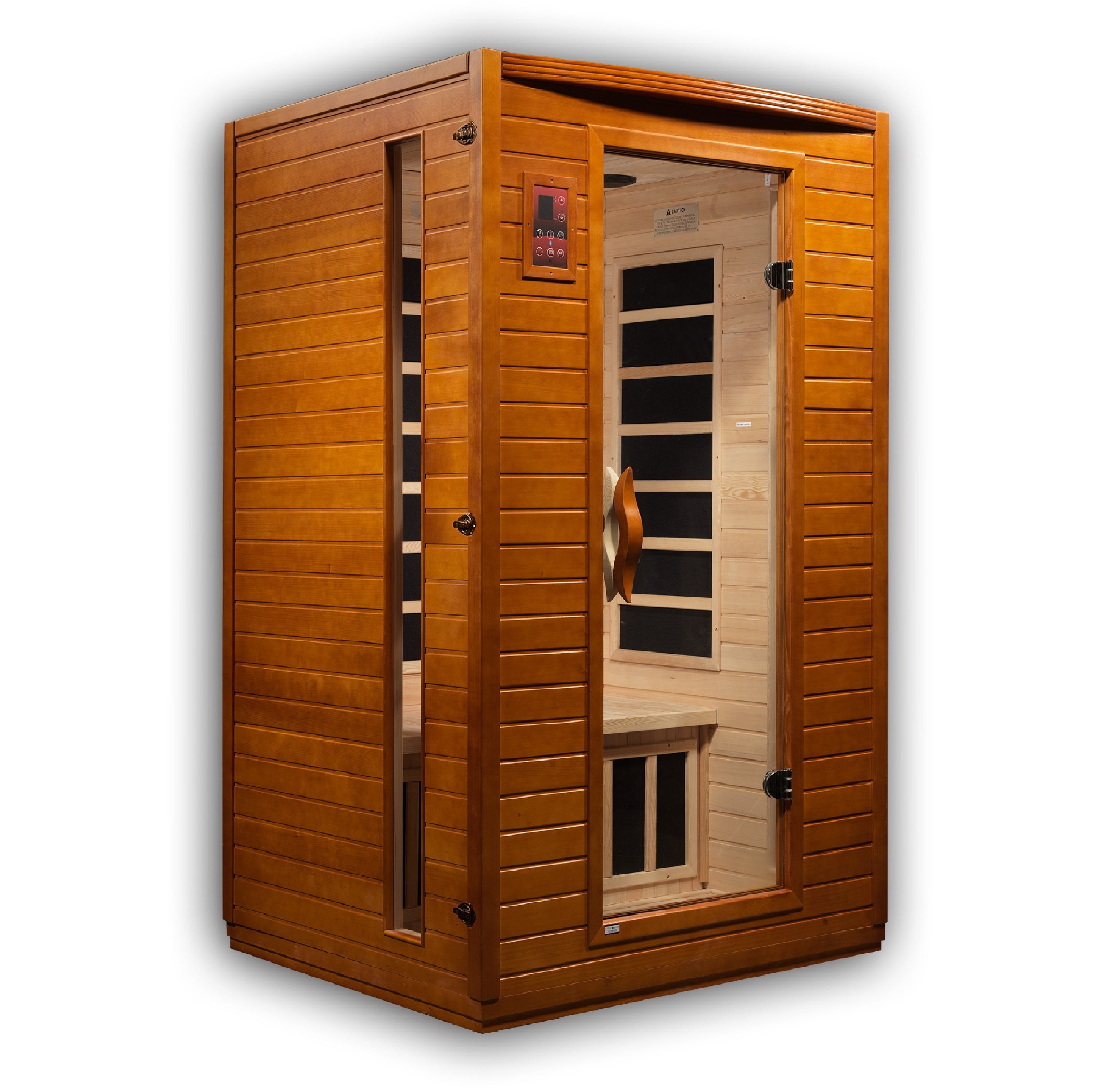 Two-person low EMF FAR infrared sauna with dynamic features for relaxation