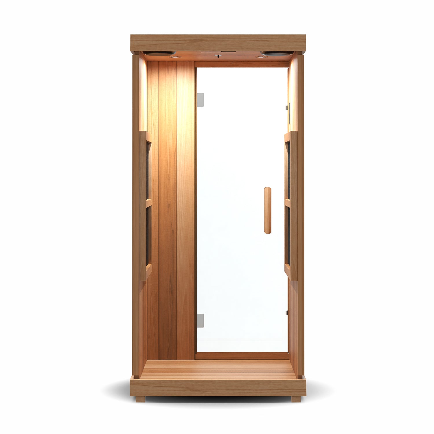  Wood and glass construction of Finnmark FD-1 Full-Spectrum 1 Person Infrared Sauna