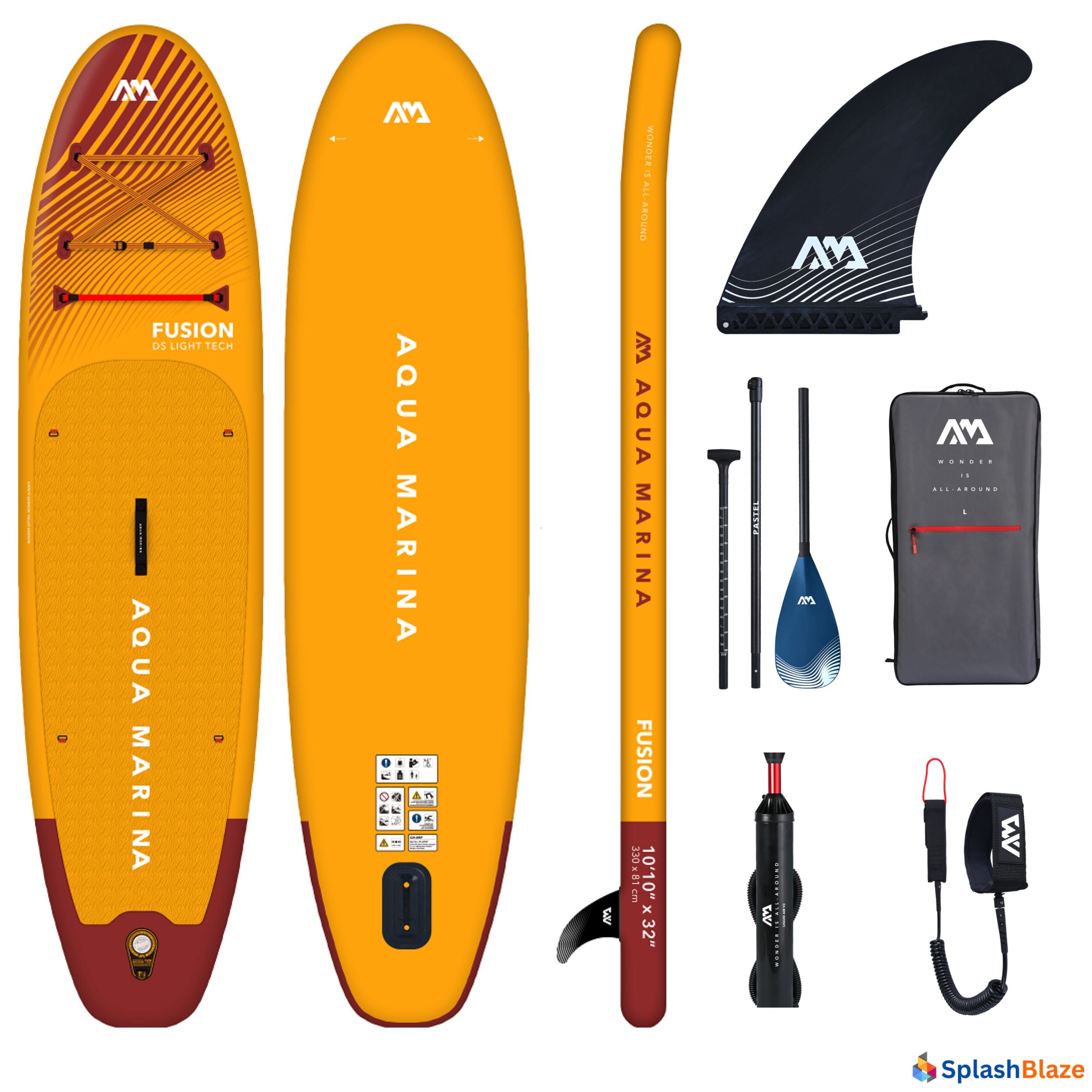 Aqua Marina Fusion 10'10 All around Inflatable SUP Board on peaceful lake with mountains in background