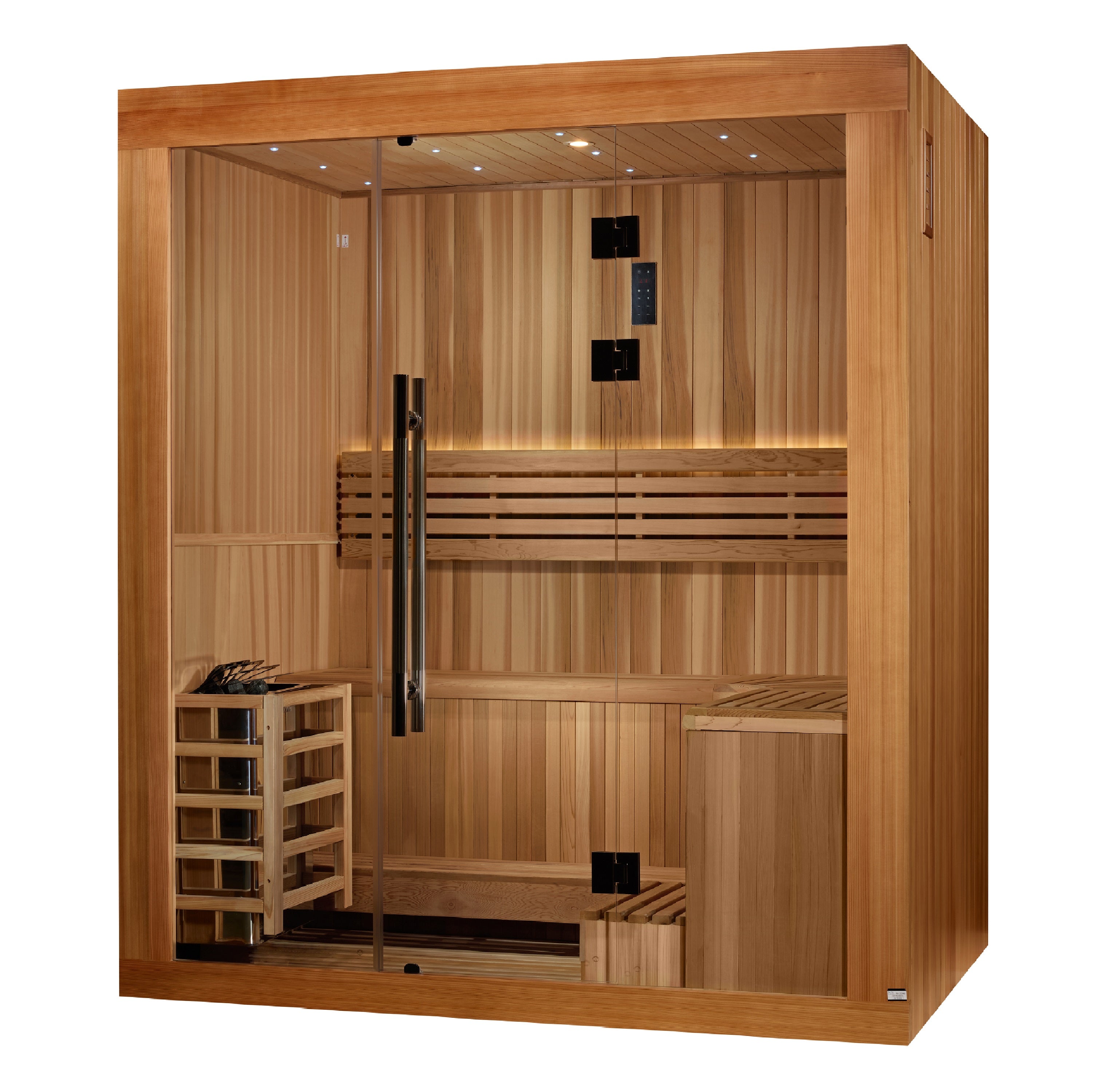 Golden Designs Copenhagen 3 Person Indoor Traditional Steam Sauna GDI-7389-02 with wooden interior and glass door for relaxation and detoxification