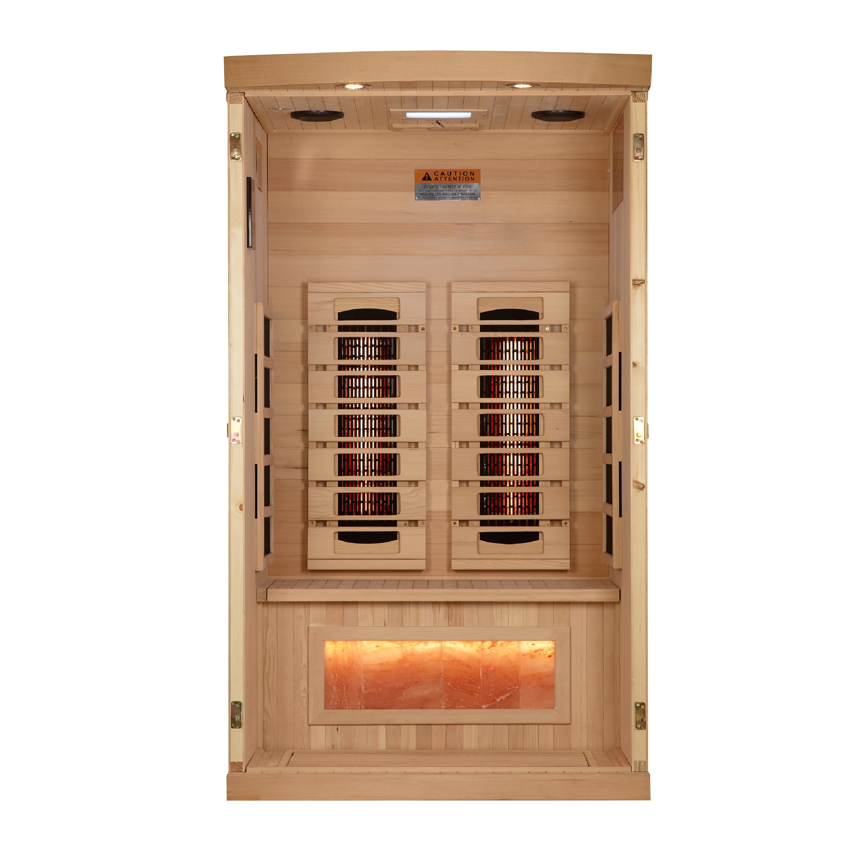 Interior view of the Golden Designs 1-Person Full Spectrum Near Zero EMF FAR Infrared Sauna